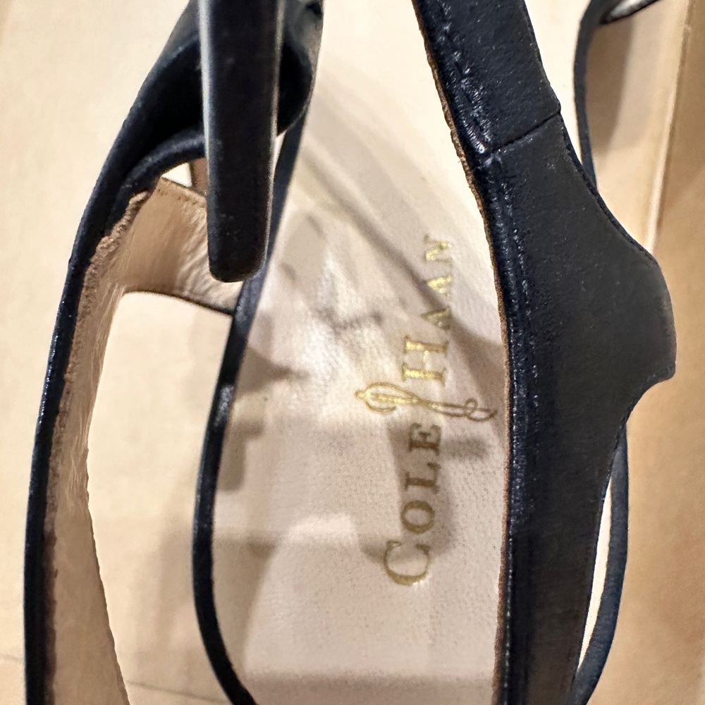 Cole Haan Black Gillian Mid Wedge Sandals with Ankle Buckle - in original box - Picture 7 of 9